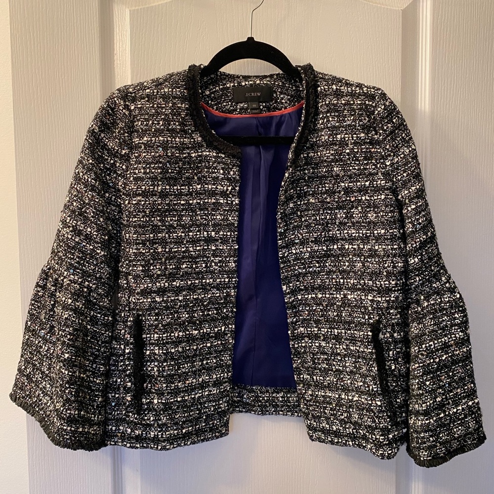 J.Crew Tweed Sequin Blazer Jacket Bell Sleeves Size 00